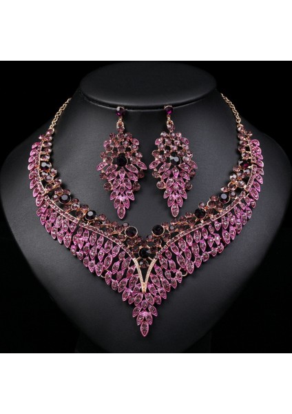 Kolye Küpe Seti, A Tılı Retro Tarzda Zarif Tasarım, Ziyafet Elbisesi Için Renkli, Yüksek Kali Kadın Modeli (Yurt Dışından)