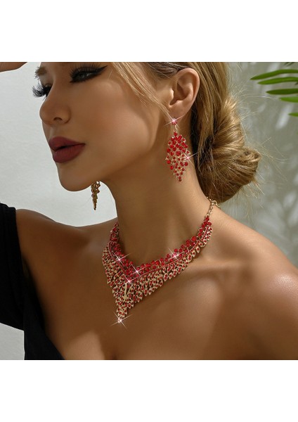 Kolye Küpe Seti, A Tılı Retro Tarzda Zarif Tasarım, Ziyafet Elbisesi Için Renkli, Yüksek Kali Kadın Modeli (Yurt Dışından)