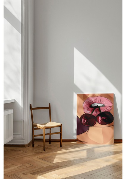 Kiraz Dudak Illüstrasyonu - Kanvas Tablo - Pembe Pop Art Meyve Figürlü Duvar Dekoru modelleri