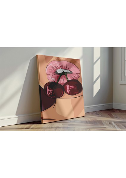 Kiraz Dudak Illüstrasyonu - Kanvas Tablo - Pembe Pop Art Meyve Figürlü Duvar Dekoru fırsatları