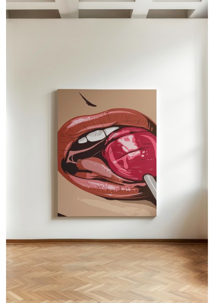 Lolipop Dudağı - Kanvas Tablo - Pop Art Şehvetli Modern Duvar Dekoru