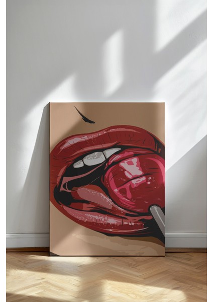 Lolipop Dudağı - Kanvas Tablo - Pop Art Şehvetli Modern Duvar Dekoru fiyatları