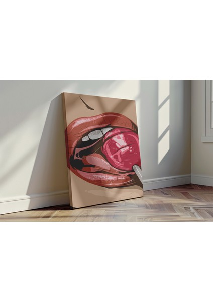Lolipop Dudağı - Kanvas Tablo - Pop Art Şehvetli Modern Duvar Dekoru fırsatları