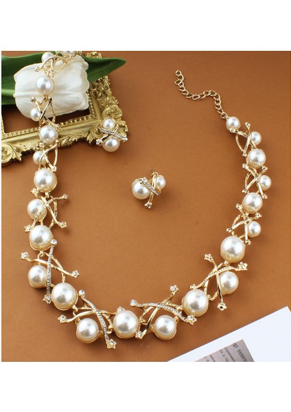 Modeli, Gelinlik Için 珠宝 Takı, Alaşım Taşlı Kolye ve Küpe Üçlü Seti, Model (Yurt Dışından) fırsatları