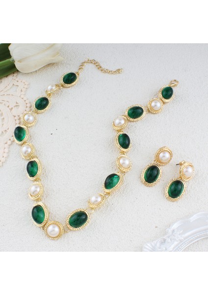 Modeli, Gelinlik Için 珠宝 Takı, Alaşım Taşlı Kolye ve Küpe Üçlü Seti, Model (Yurt Dışından) modelleri