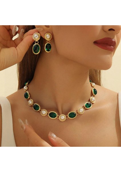 Modeli, Gelinlik Için 珠宝 Takı, Alaşım Taşlı Kolye ve Küpe Üçlü Seti, Model (Yurt Dışından)