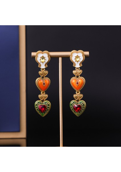 Retro Mahkeme Tarzı Aşk Küpeler Orta Antik Vintage Hafif Lüks Eski Takı Seti Yüksek Kali Elmas Küpeler (Yurt Dışından)