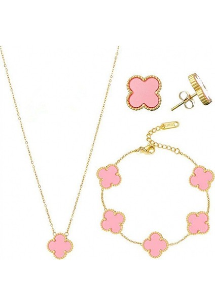 Popüler Dört Yapraklı Yonca Kolye, Bileklik ve Küpe Üçlü Seti, Her Kombinle Uyumlu Şanslı Dört Yapraklı Yonca ve Omuz Z珠宝ri Küpeler (Yurt Dışından)