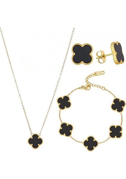 Popüler Dört Yapraklı Yonca Kolye, Bileklik ve Küpe Üçlü Seti, Her Kombinle Uyumlu Şanslı Dört Yapraklı Yonca ve Omuz Z珠宝ri Küpeler (Yurt Dışından)