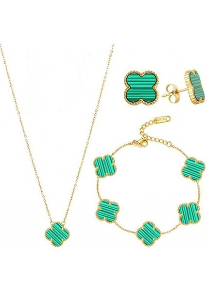 Popüler Dört Yapraklı Yonca Kolye, Bileklik ve Küpe Üçlü Seti, Her Kombinle Uyumlu Şanslı Dört Yapraklı Yonca ve Omuz Z珠宝ri Küpeler (Yurt Dışından)