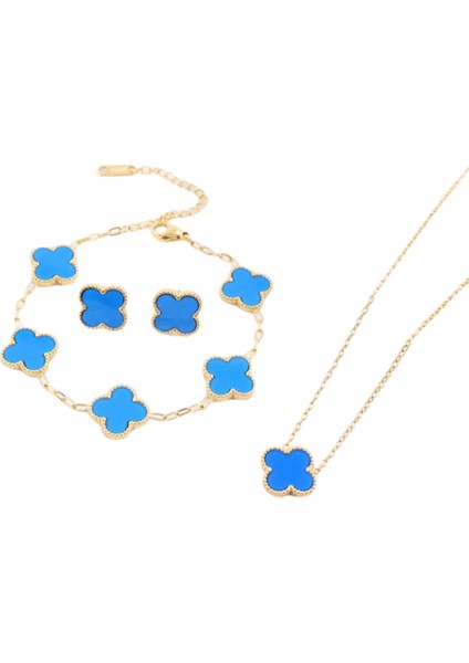 Popüler Dört Yapraklı Yonca Kolye, Bileklik ve Küpe Üçlü Seti, Her Kombinle Uyumlu Şanslı Dört Yapraklı Yonca ve Omuz Z珠宝ri Küpeler (Yurt Dışından)