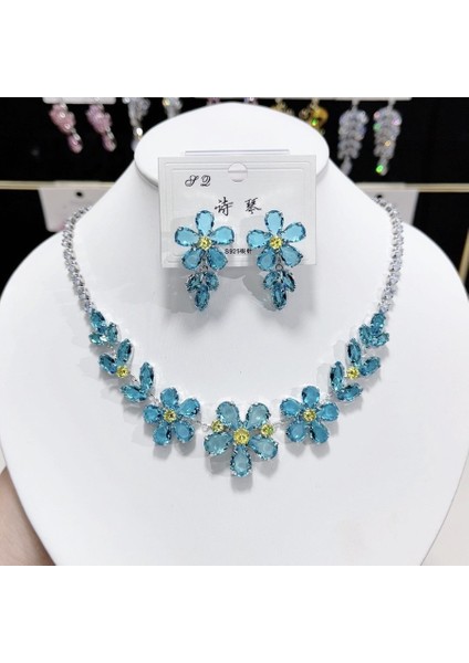 Moda Işlemeli Zirkon Lüks Kolye Küpe Seti, Şeffaf Buz Renkli Erik Çiçeği Kolye, Çok Amaçlı Kolye (Yurt Dışından) fiyatları