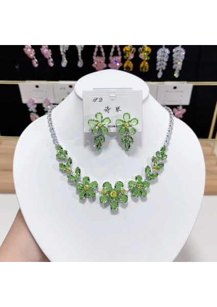 Moda Işlemeli Zirkon Lüks Kolye Küpe Seti, Şeffaf Buz Renkli Erik Çiçeği Kolye, Çok Amaçlı Kolye (Yurt Dışından) modelleri