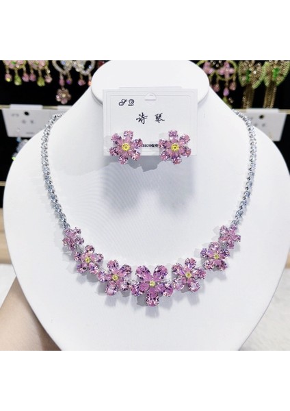 Zirkon Lüks Kolye Küpe Seti, Minik Erik Çiçeği Tasarımı, Üst Düzey, Çok Amaçlı, Bağlantısız Kolye Bileşeni (Yurt Dışından) fiyatları