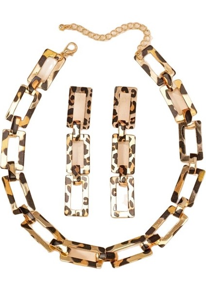 Kişisel Moda Tasarım Leopar Desenli Zincir Küpe Kolye Seti Kadın (Yurt Dışından) modelleri