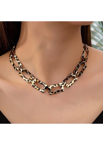 Kişisel Moda Tasarım Leopar Desenli Zincir Küpe Kolye Seti Kadın (Yurt Dışından) fırsatları