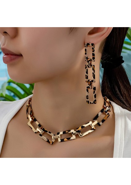 Kişisel Moda Tasarım Leopar Desenli Zincir Küpe Kolye Seti Kadın (Yurt Dışından) fiyatları