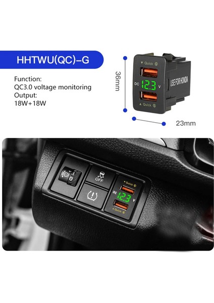 36W Hızlı Araba Şarj Cihazı Qc3.0 Yeşil Voltajlı Çift USB Hızlı Şarj Cihazı Honda Için Su Geçirmez Cep Telefonu Şarj Cihazı (Yurt Dışından) modelleri