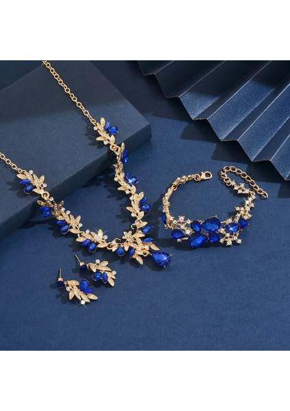 Yaprak Taşlı Simli Kolye Küpe Üçlü Evlilik Takısı (Yurt Dışından) fırsatları