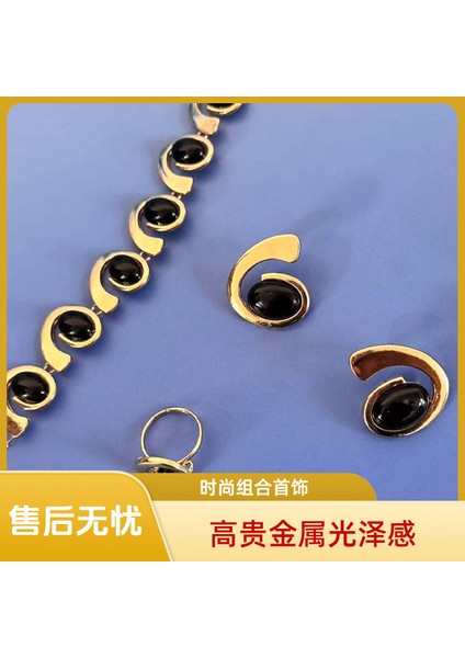 Retro Spiral Salyangoz Kolye Bileklik Yüzük Küpe 4 Parça Seti Zarif Lüks Çekici Avrupa-Amerikan Tarzı Takı (Yurt Dışından) modelleri