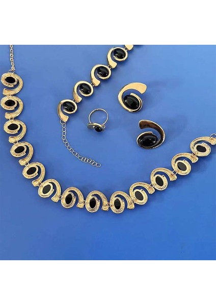 Retro Spiral Salyangoz Kolye Bileklik Yüzük Küpe 4 Parça Seti Zarif Lüks Çekici Avrupa-Amerikan Tarzı Takı (Yurt Dışından) indirimleri