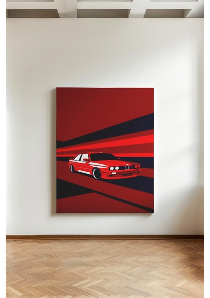 Kırmızı Retro Spor Araba - Kanvas Tablo - Pop Art Hız Temalı Modern Duvar Dekoru