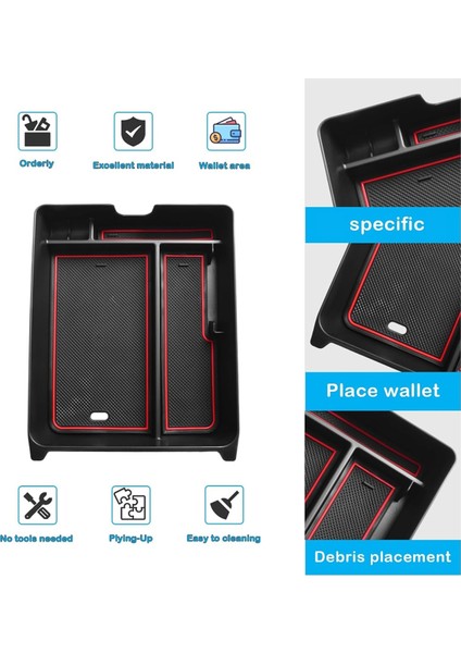 Honda Pilot 2023 2024 Aksesuarları Için Merkez Konsol Organizatörü, Konsol Tepsisi Kolçak Konteyner Saklama Kutusu, Siyah ve Kırmızı (Yurt Dışından) indirimleri