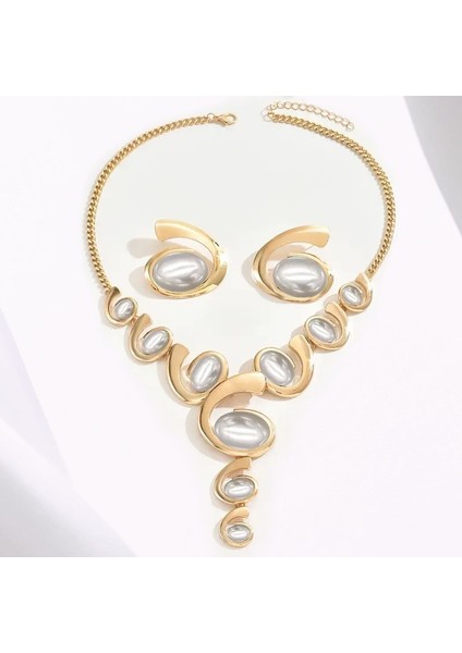 Oval Salyangoz Tasarım Bağlantılı Kolye ve Küpe Seti, Retro, Zarif ve A Tılı Tarz (Yurt Dışından)