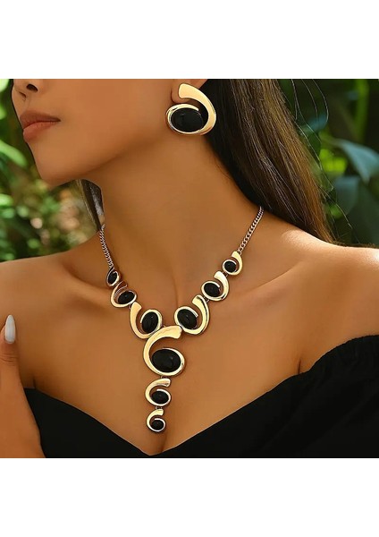 Oval Salyangoz Tasarım Bağlantılı Kolye ve Küpe Seti, Retro, Zarif ve A Tılı Tarz (Yurt Dışından)