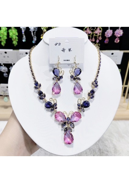 Zirkon Lüks Kolye Küpe Seti, Zarif Siyah Altın Mor Kolyesi, Prestijli Kolye (Yurt Dışından) fırsatları