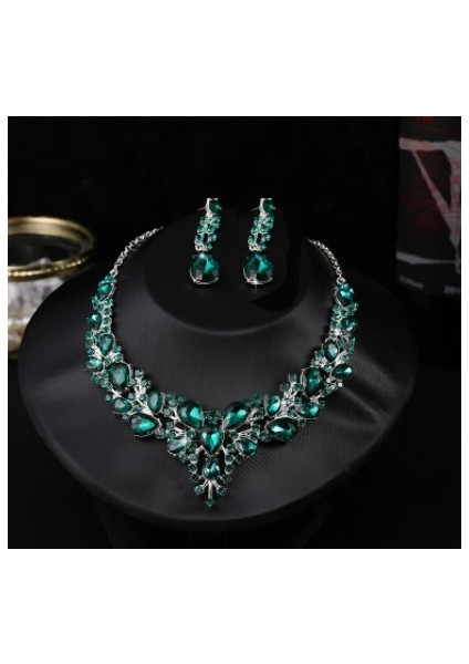 Kolye Swarovski Gelin Kristal Aksesuarları, Giysi ve Elbise Kolyesi ile Küpe 2 Parçalı Set (Yurt Dışından)