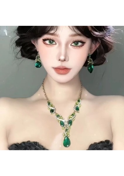 Yeşil Gece Yemeği Damla Kolye Küpe Seti, A Tılı Avrupa-Amerikan Tarzı Aksesuarlar, Klavikula Tasarımıyla Elbise Z珠宝ri, Son Moda (Yurt Dışından)