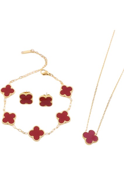 Popüler Dört Yapraklı Yonca Kolye, Bileklik ve Küpe Üçlü Seti, Her Kombinle Uyumlu Şanslı Dört Yapraklı Yonca ve Omuz Z珠宝ri Küpeler (Yurt Dışından)