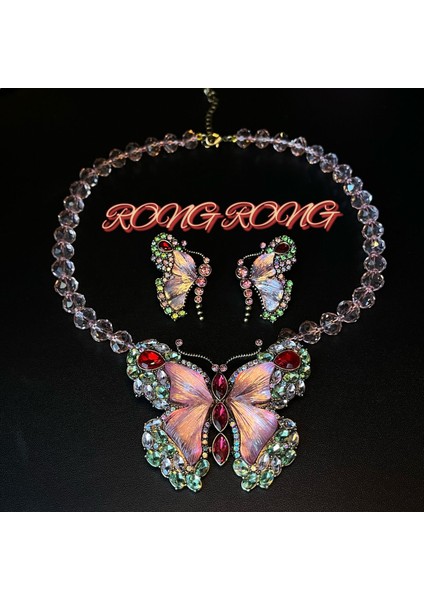 , Şirin ve Sevimli Antika Tarzı Renkli Kelebek Küpe Kolye (Yurt Dışından) fiyatları