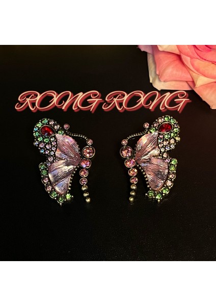 , Şirin ve Sevimli Antika Tarzı Renkli Kelebek Küpe Kolye (Yurt Dışından) modelleri