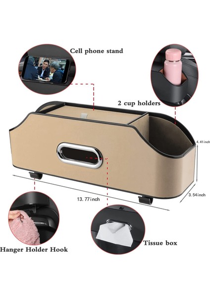 2 Içecek Fincanı, Cep Telefonu Tutucuları, Kancalar ve Doku Kutusu Aksesuarları ile Araba Başlığı Arka Koltuk Organizatörü - Bej (Yurt Dışından) fiyatları