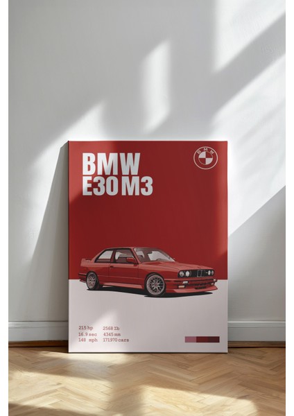 Bmw E30 M3 Poster - Kanvas Tablo - Kırmızı Retro Otomobil Sanatı Duvar Dekoru fiyatları
