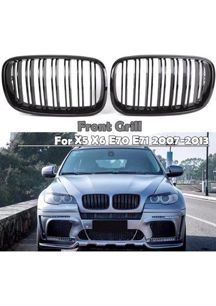 2pcs Parlak Siyah Araba Ön Böbrek Izgarası Için Bmw X5 E70 2007-2013 X6 E71 2008-2014 (Yurt Dışından) modelleri