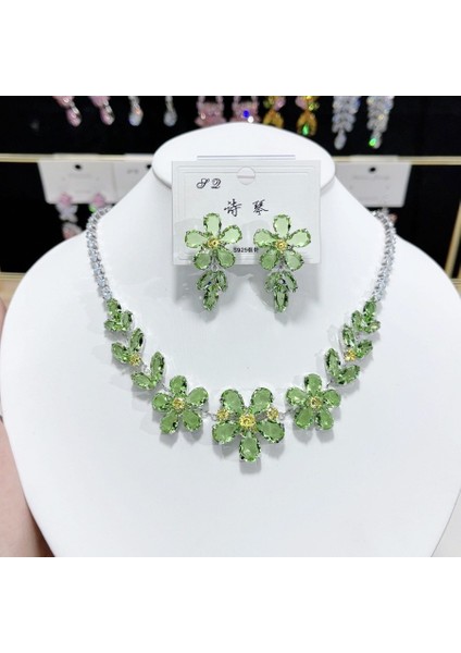 Moda Işlemeli Zirkon Lüks Kolye Küpe Seti, Şeffaf Buz Renkli Erik Çiçeği Kolye, Çok Amaçlı Kolye (Yurt Dışından) fırsatları