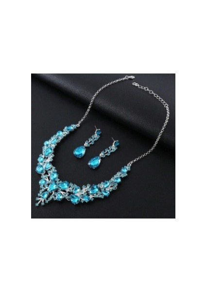 Kolye Swarovski Gelin Kristal Aksesuarları, Giysi ve Elbise Kolyesi ile Küpe 2 Parçalı Set (Yurt Dışından)