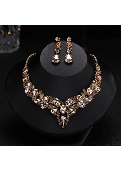 Kolye Swarovski Gelin Kristal Aksesuarları, Giysi ve Elbise Kolyesi ile Küpe 2 Parçalı Set (Yurt Dışından)