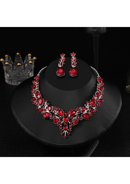 Kolye Swarovski Gelin Kristal Aksesuarları, Giysi ve Elbise Kolyesi ile Küpe 2 Parçalı Set (Yurt Dışından)