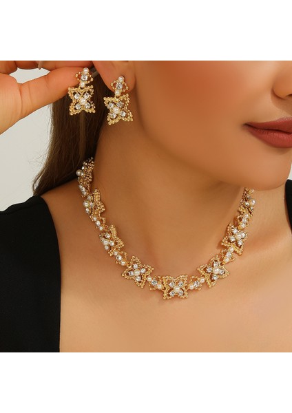 Avrupa-Amerika Yapay Elmaslı Inceli Damatlık Kolyesi, 2 Parçalı Takı Seti, Moda Tam Elmas Küpeler, A Tılı Lüks Stil (Yurt Dışından) fiyatları