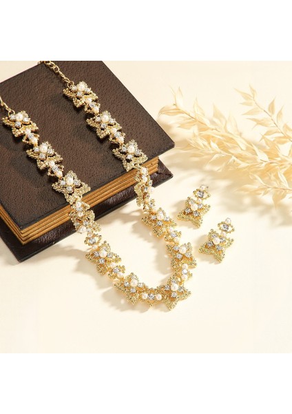 Avrupa-Amerika Yapay Elmaslı Inceli Damatlık Kolyesi, 2 Parçalı Takı Seti, Moda Tam Elmas Küpeler, A Tılı Lüks Stil (Yurt Dışından) indirimleri