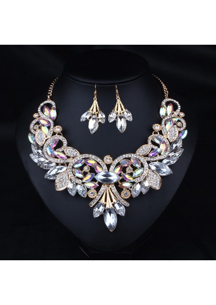 Takıları Avrupa-Amerika Tarzı A Tılı Retro Renkli Taş Kolye Küpe Seti (Yurt Dışından)