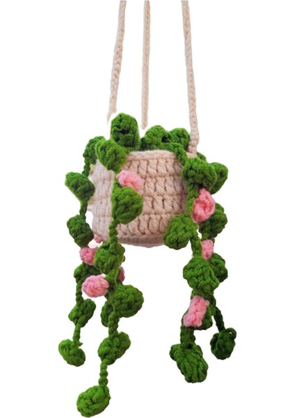 Dikiz Ayna Kolye Sevimli Saksı Bitkileri Tığ Işi Araba Ayna El Örme Bitki Asılı Süslemeler Araba Aksesuarları A (Yurt Dışından)