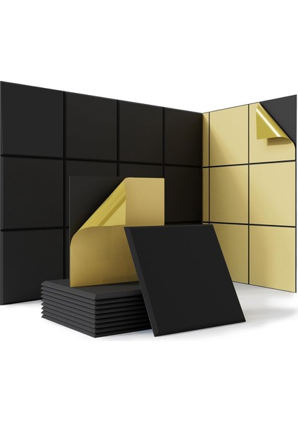 18 Paket Kendi Yapışkan Akustik Paneller, 12X12X0.4INCH Ses Geçirmez Köpük Duvar Panelleri, Ev Stüdyosu Ofisi Için, Siyah (Yurt Dışından)