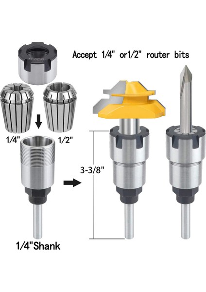 2x Shank Yönlendirici Bit Kolej Uzantısı Chuck Konvertör Adaptörü, 1/2,1/4 Inç Sapı Biti ER20 Kolet ile Dönüştürmek (Yurt Dışından) fırsatları