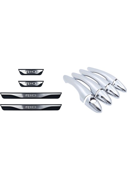 1 Set Paslanmaz Kapı Eşik Vuruş Plaka Koruyucular Koruma Koruma Kapağı ve 4 Adet Krom Kapı Kolu (Yurt Dışından)