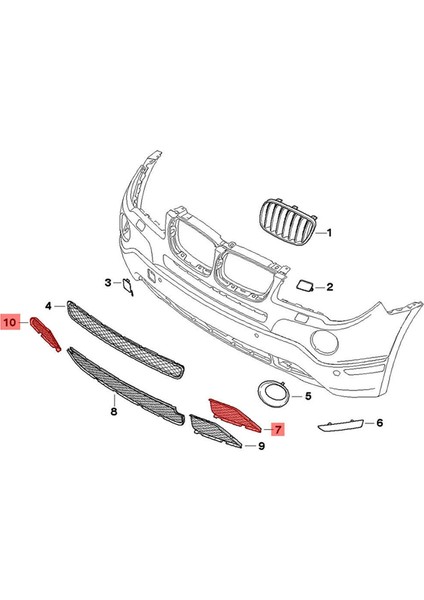 Bmw X3 E83 2007 2008 2009 Için 2010 Araç Ön Tamponu Alt Grille Trim Kapak Kapak 51113416205 51113416206 (Yurt Dışından) fiyatları